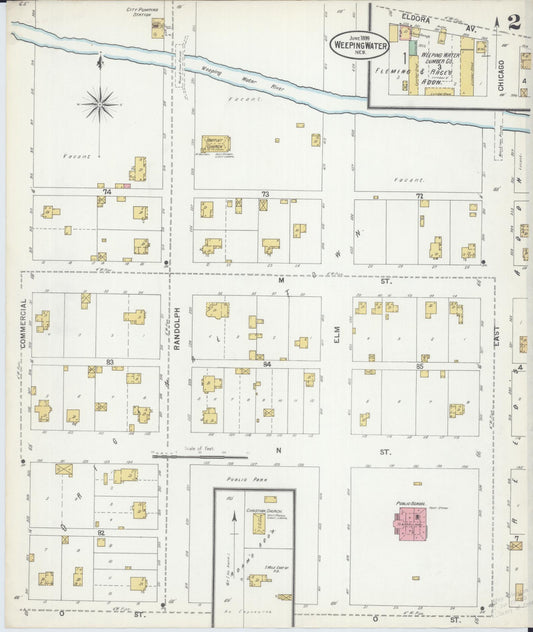 Sanborn Fire Insurance Map from Weeping Water, Cass County, Nebraska (1899), Sheet #0002 - Historic Sanborn Fire Insurance Map Print, vintage old map wall art, antique decor, genealogy gift, Nebraska Nebraska map