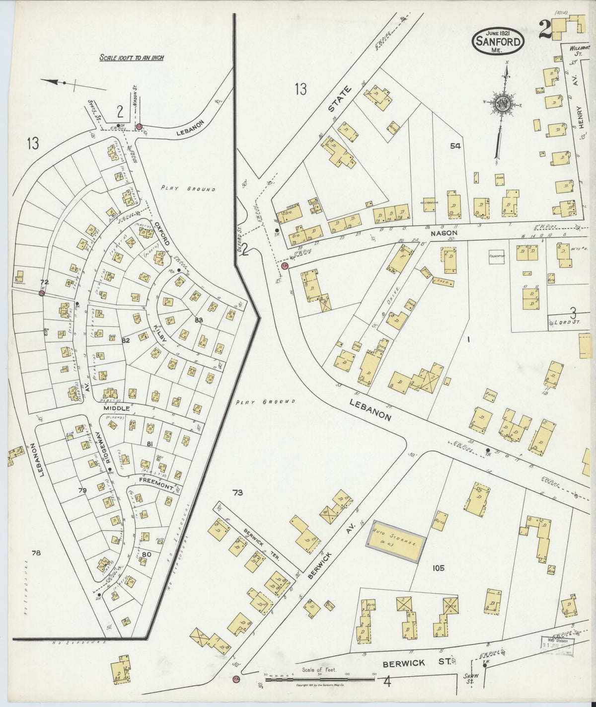 Sanborn Fire Insurance Map from Sanford, York County, Maine (1921), Sheet #0002 - Complete Map Set gallery image, historic Sanborn map, vintage wall art, Maine Maine