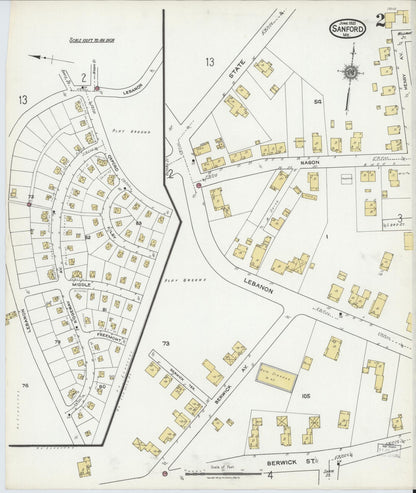 Sanborn Fire Insurance Map from Sanford, York County, Maine (1921), Sheet #0002 - Complete Map Set gallery image, historic Sanborn map, vintage wall art, Maine Maine