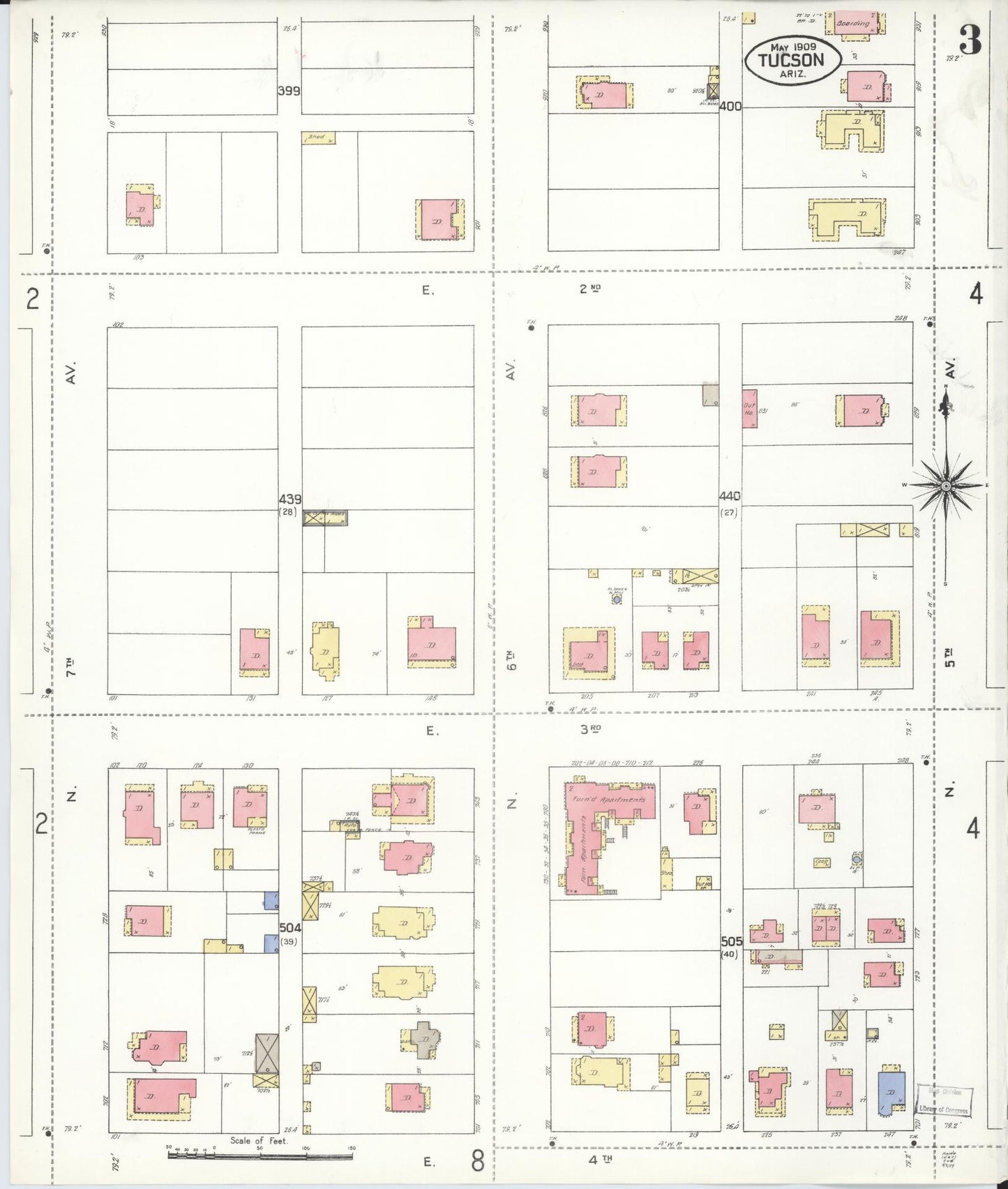 Sanborn Fire Insurance Map from Tucson, Pima County, Arizona (1909), Sheet #0003 - Complete Map Set gallery image, historic Sanborn map, vintage wall art, Arizona Arizona