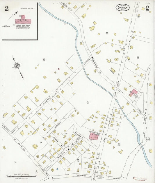 Sanborn Fire Insurance Map from Darien, Fairfield County, Connecticut (1928), Sheet #0002 - Historic Sanborn Fire Insurance Map Print, vintage old map wall art, antique decor, genealogy gift, Connecticut Connecticut map