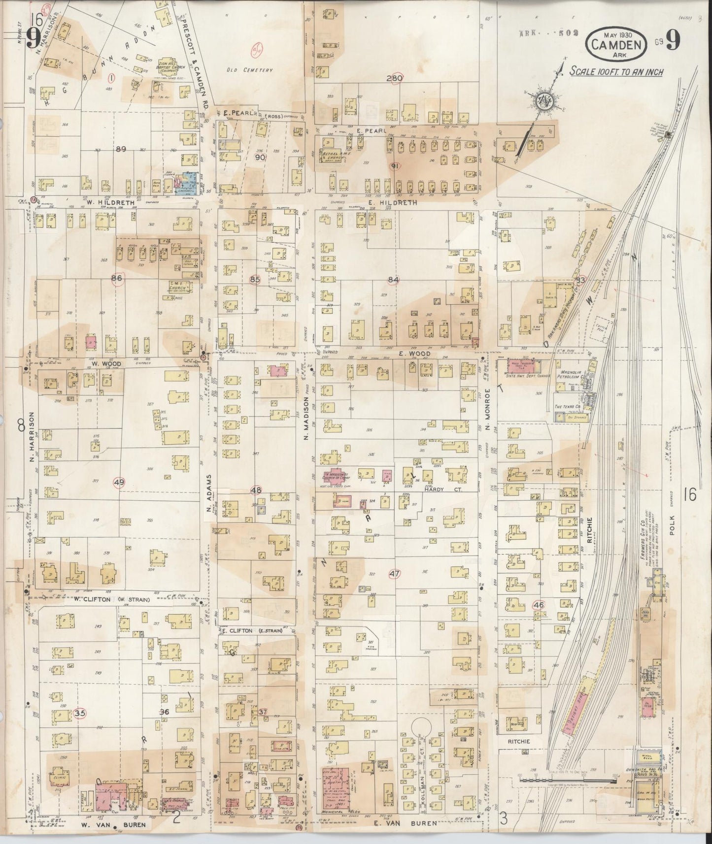 Sanborn Fire Insurance Map from Camden, Ouachita County, Arkansas (1948), Sheet #0009 - Historic Sanborn Fire Insurance Map Print, vintage old map wall art, antique decor, genealogy gift, Arkansas Arkansas map