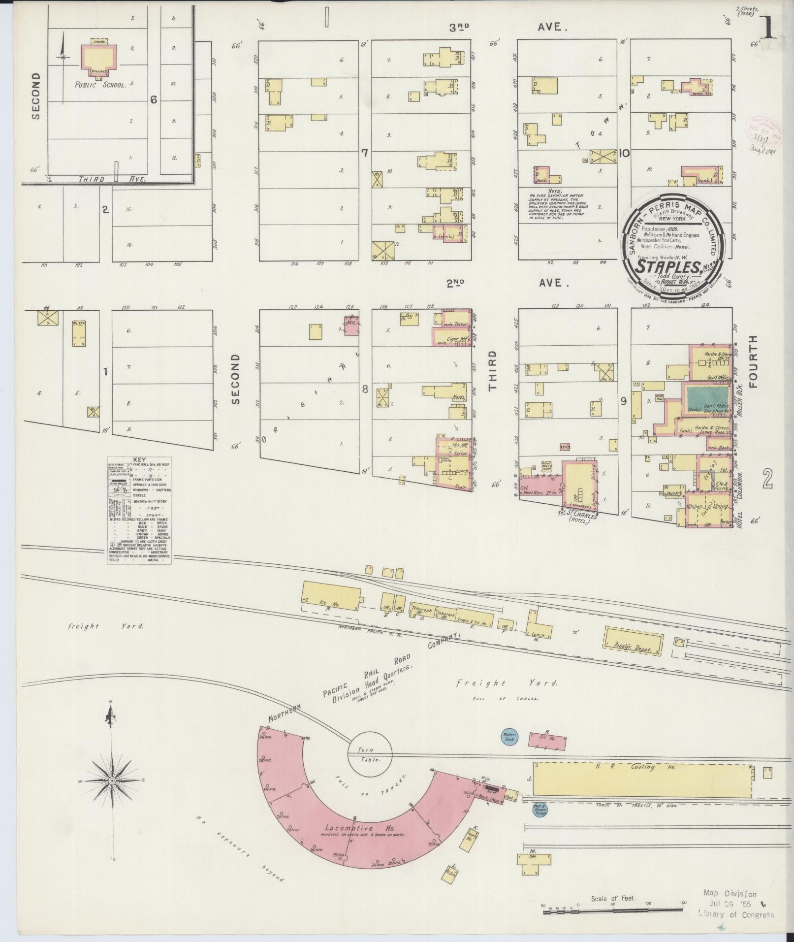 Sanborn Fire Insurance Map from Staples, Todd County, Minnesota (1894), Sheet #0001 - Complete Map Set gallery image, historic Sanborn map, vintage wall art, Minnesota Minnesota