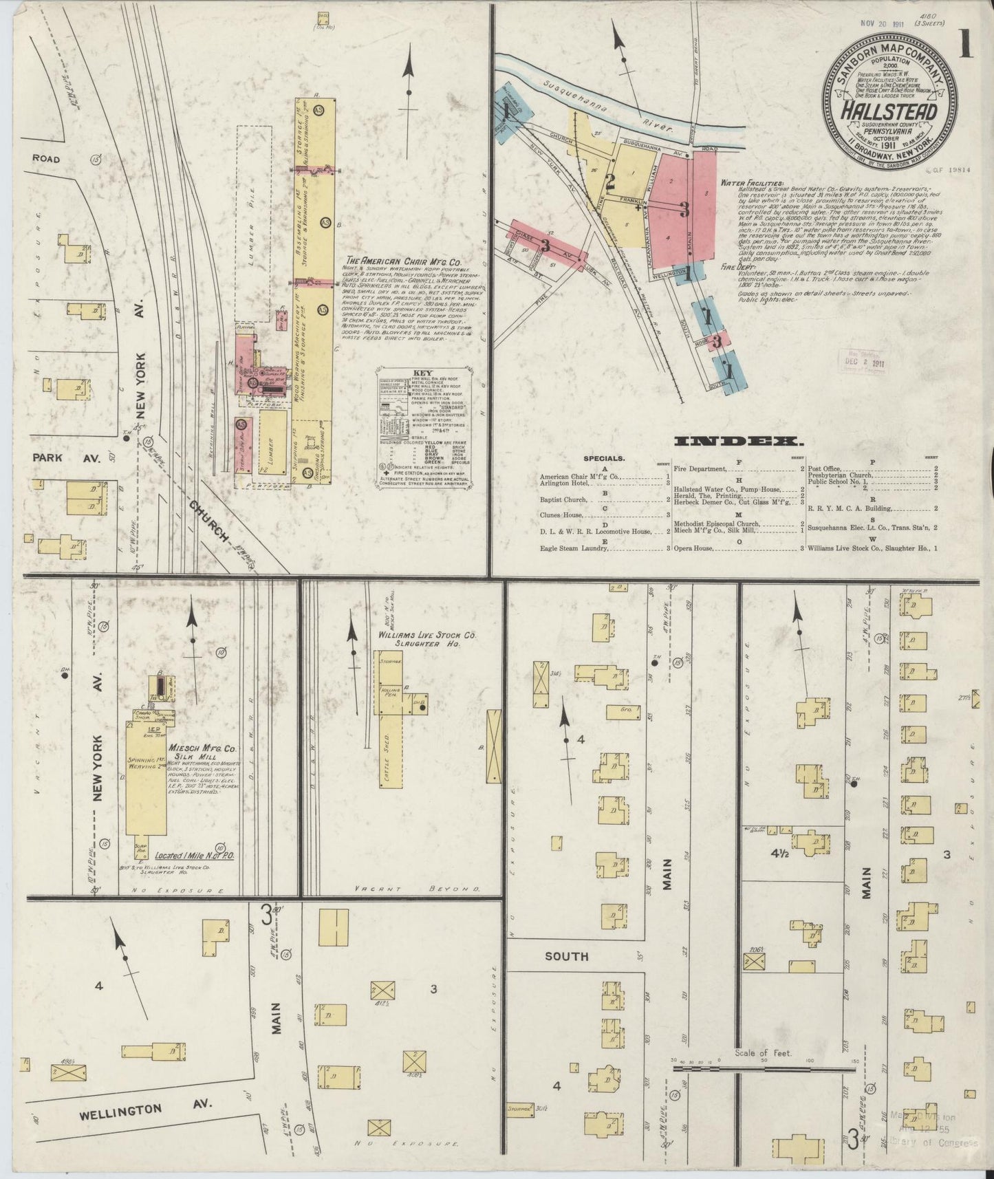 Sanborn Fire Insurance Map from Hallstead, Susquehanna County, Pennsylvania (1911), Sheet #0001 - Complete Map Set gallery image, historic Sanborn map, vintage wall art, Pennsylvania Pennsylvania