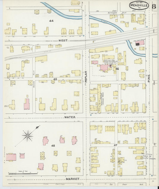 Sanborn Fire Insurance Map from Meadville, Crawford County, Pennsylvania (1891), Sheet #0008 - Historic Sanborn Fire Insurance Map Print, vintage old map wall art, antique decor, genealogy gift, Pennsylvania Pennsylvania map