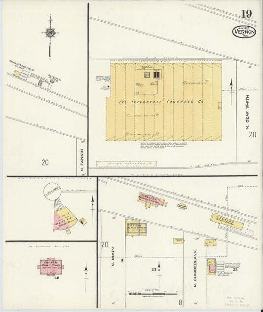 Sanborn Fire Insurance Map from Vernon, Wilbarger County, Texas (1920), Sheet #0019 - Historic Sanborn Fire Insurance Map Print, vintage old map wall art, antique decor, genealogy gift, Texas Texas map