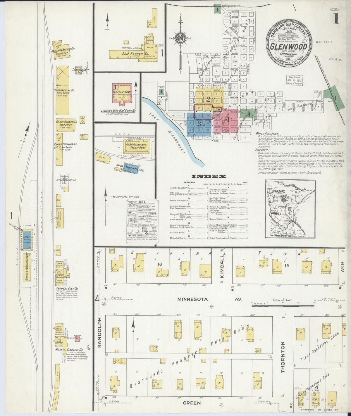 Sanborn Fire Insurance Map from Glenwood, Pope County, Minnesota (1917), Sheet #0001 - Historic Sanborn Fire Insurance Map Print, vintage old map wall art, antique decor, genealogy gift, Minnesota Minnesota map