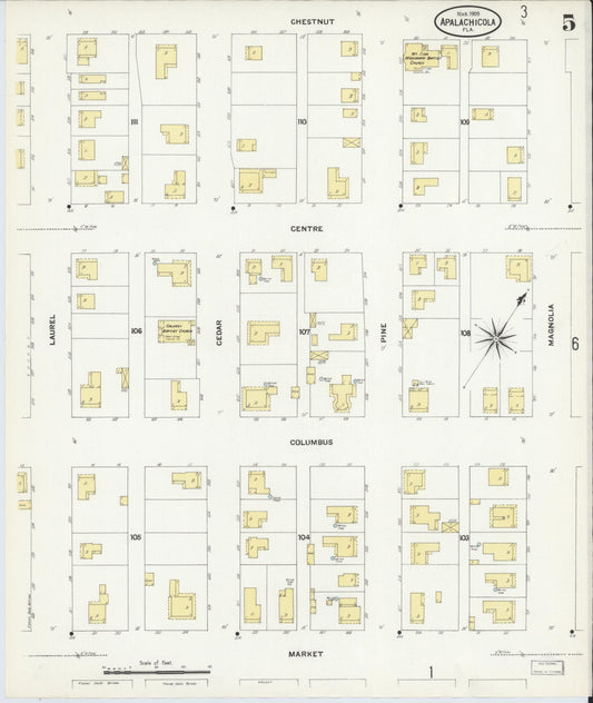 Sanborn Fire Insurance Map from Apalachicola, Franklin County, Florida (1909), Sheet #0005 - Historic Sanborn Fire Insurance Map Print, vintage old map wall art, antique decor, genealogy gift, Florida Florida map