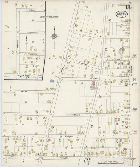 Sanborn Fire Insurance Map from Corry, Erie County, Pennsylvania (1915), Sheet #0018 - Historic Sanborn Fire Insurance Map Print, vintage old map wall art, antique decor, genealogy gift, Pennsylvania Pennsylvania map