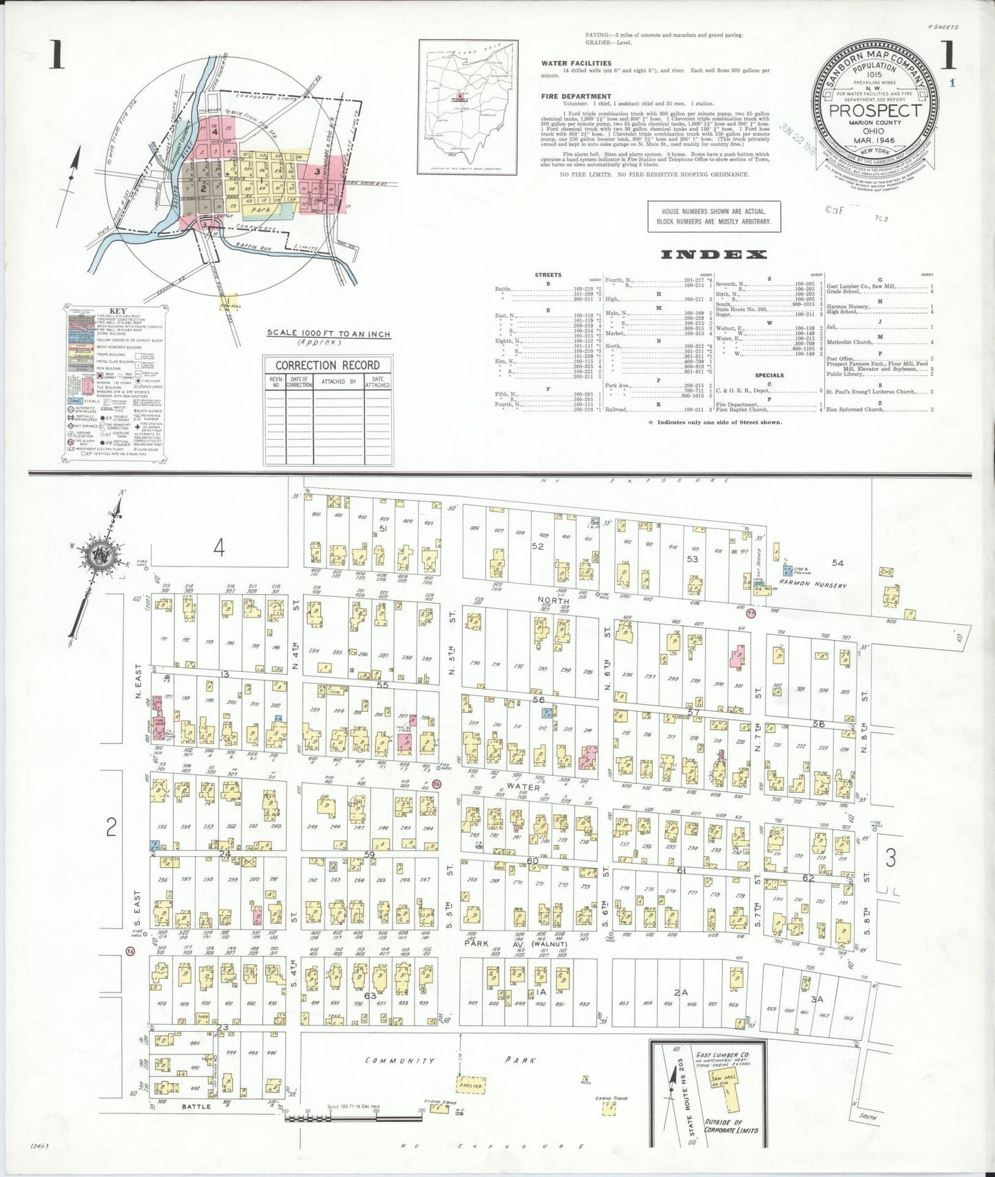 Sanborn Fire Insurance Map from Prospect, Marion County, Ohio (1946), Sheet #0001 - Complete Map Set gallery image, historic Sanborn map, vintage wall art, Ohio Ohio