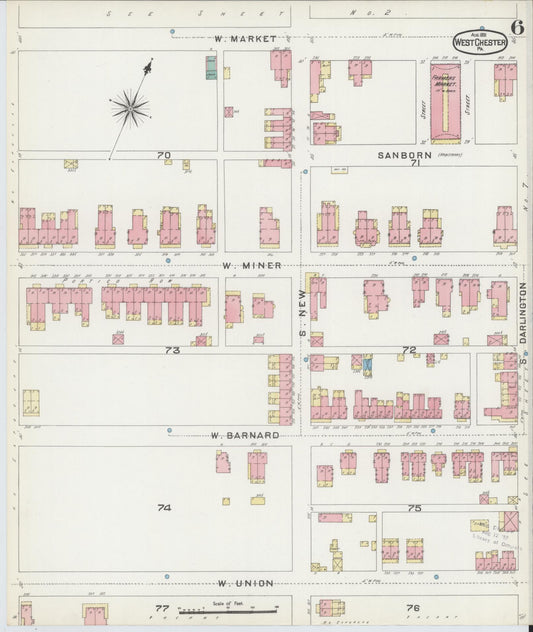 Sanborn Fire Insurance Map from West Chester, Chester County, Pennsylvania (1891), Sheet #0006 - Historic Sanborn Fire Insurance Map Print, vintage old map wall art, antique decor, genealogy gift, Pennsylvania Pennsylvania map