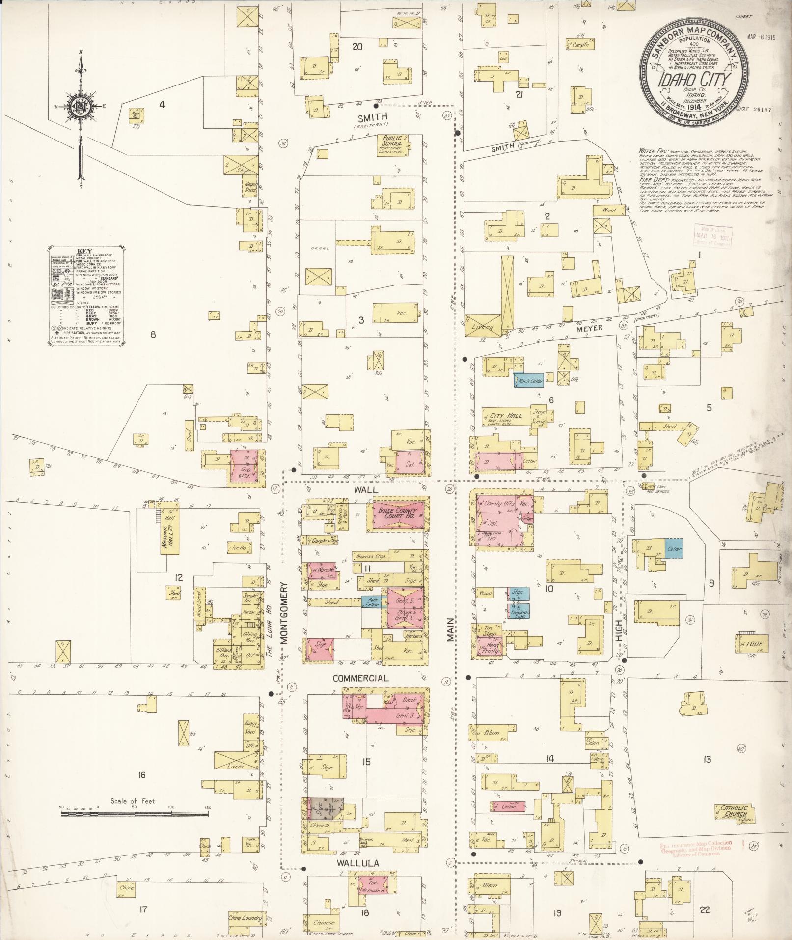 Sanborn Fire Insurance Map from Idaho City, Boise County, Idaho (1914), Sheet #0001 - Historic Sanborn Fire Insurance Map Print, vintage old map wall art, antique decor, genealogy gift, Idaho Idaho map
