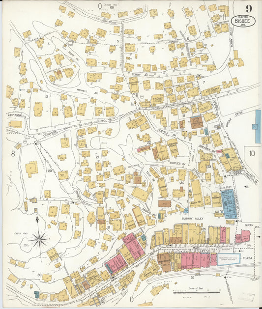 Sanborn Fire Insurance Map from Bisbee, Cochise County, Arizona (1906), Sheet #0009 - Historic Sanborn Fire Insurance Map Print, vintage old map wall art, antique decor, genealogy gift, Arizona Arizona map