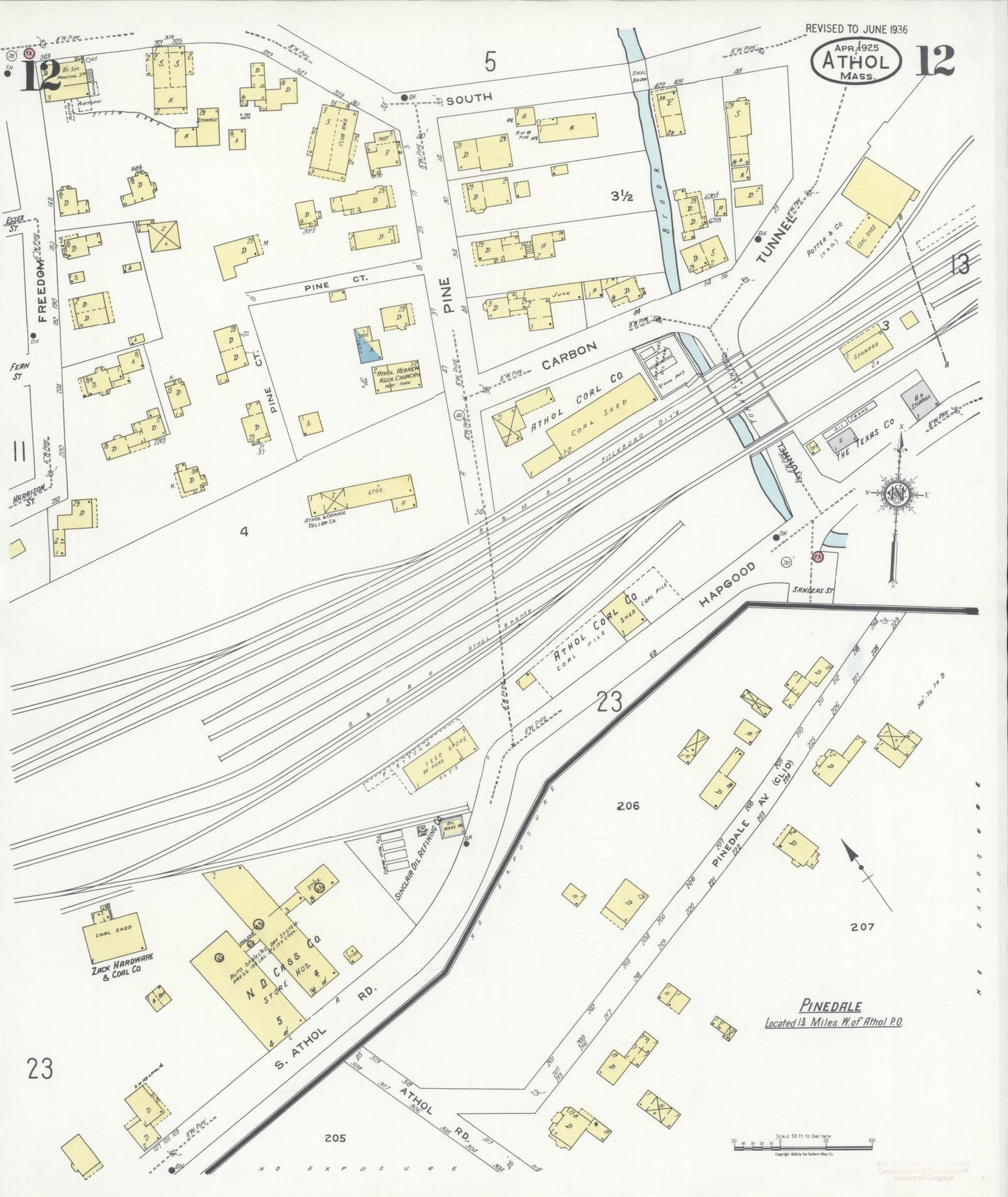 Sanborn Fire Insurance Map from Athol, Worcester County, Massachusetts (1936), Sheet #0012 - Complete Map Set gallery image, historic Sanborn map, vintage wall art, Massachusetts Massachusetts