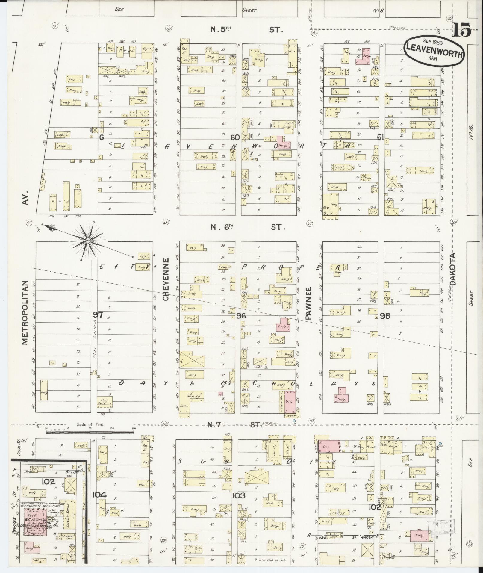 Sanborn Fire Insurance Map from Leavenworth, Leavenworth County, Kansas (1889), Sheet #0016 - Historic Sanborn Fire Insurance Map Print, vintage old map wall art, antique decor, genealogy gift, Kansas Kansas map