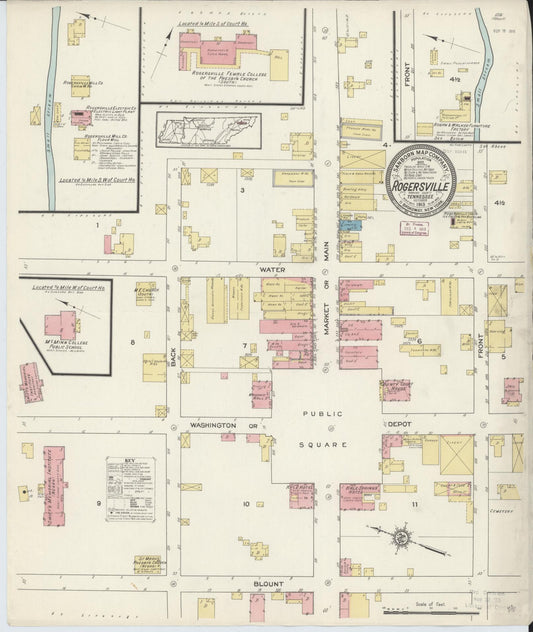 Sanborn Fire Insurance Map from Rogersville, Hawkins County, Tennessee (1913), Sheet #0001 - Historic Sanborn Fire Insurance Map Print, vintage old map wall art, antique decor, genealogy gift, Tennessee Tennessee map