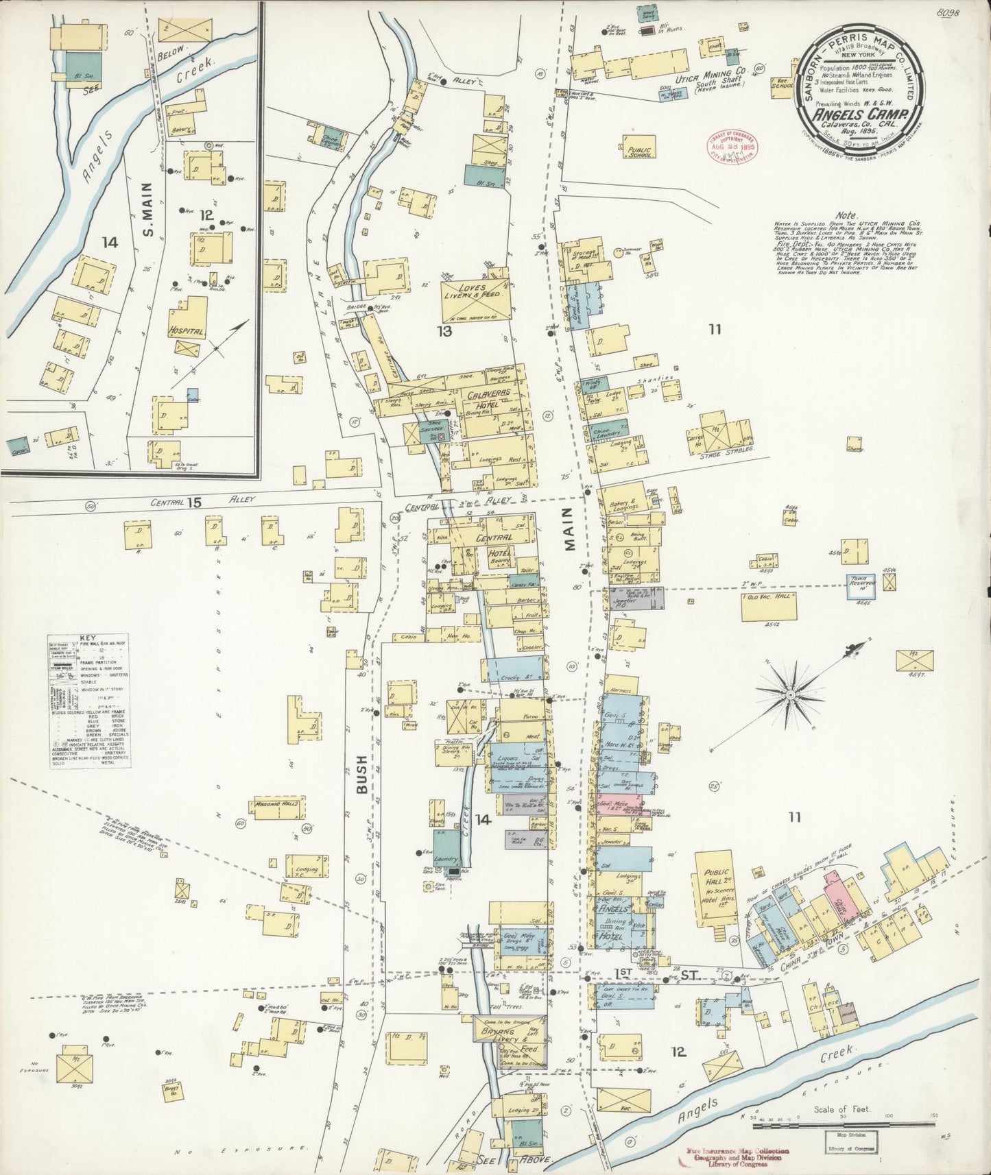Sanborn Fire Insurance Map from Angels Camp, Calaveras County, California (1895), Sheet #0001 - Historic Sanborn Fire Insurance Map Print, vintage old map wall art, antique decor, genealogy gift, California California map