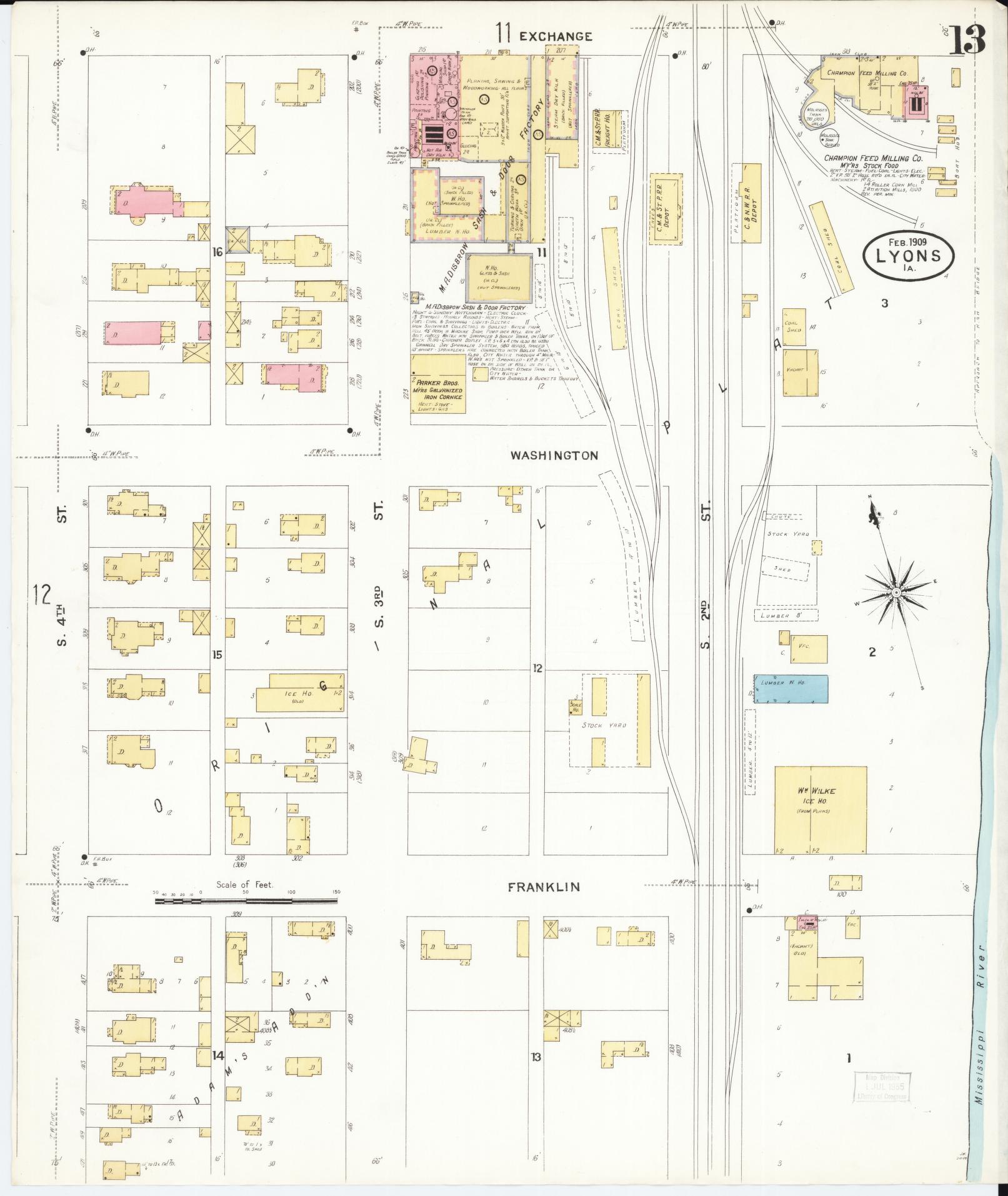 Sanborn Fire Insurance Map from Lyons, Clinton County, Iowa (1909), Sheet #0013 - Historic Sanborn Fire Insurance Map Print