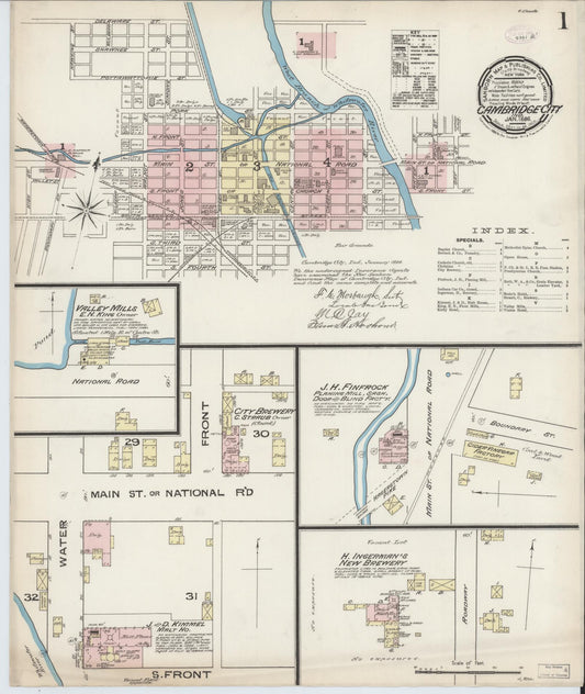 Sanborn Fire Insurance Map from Cambridge City, Wayne County, Indiana (1886), Sheet #0001 - Historic Sanborn Fire Insurance Map Print, vintage old map wall art, antique decor, genealogy gift, Indiana Indiana map