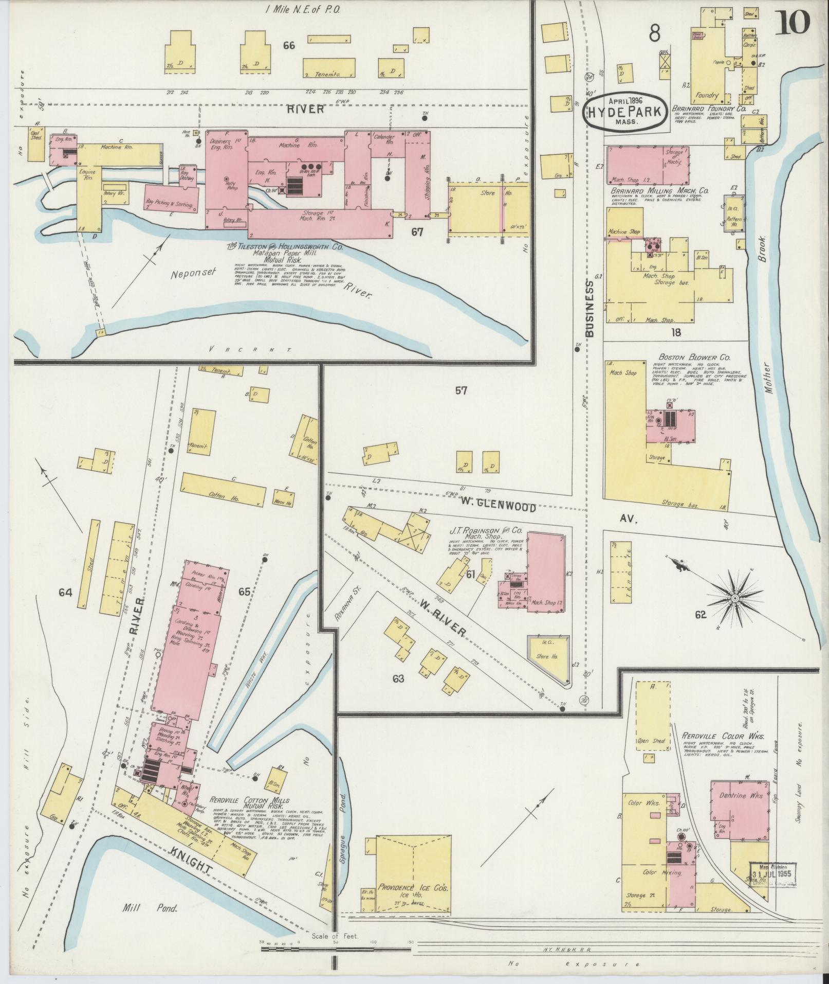 Sanborn Fire Insurance Map from Hyde Park, Norfolk County, Massachusetts (1896), Sheet #0010 - Complete Map Set gallery image, historic Sanborn map, vintage wall art, Massachusetts Massachusetts