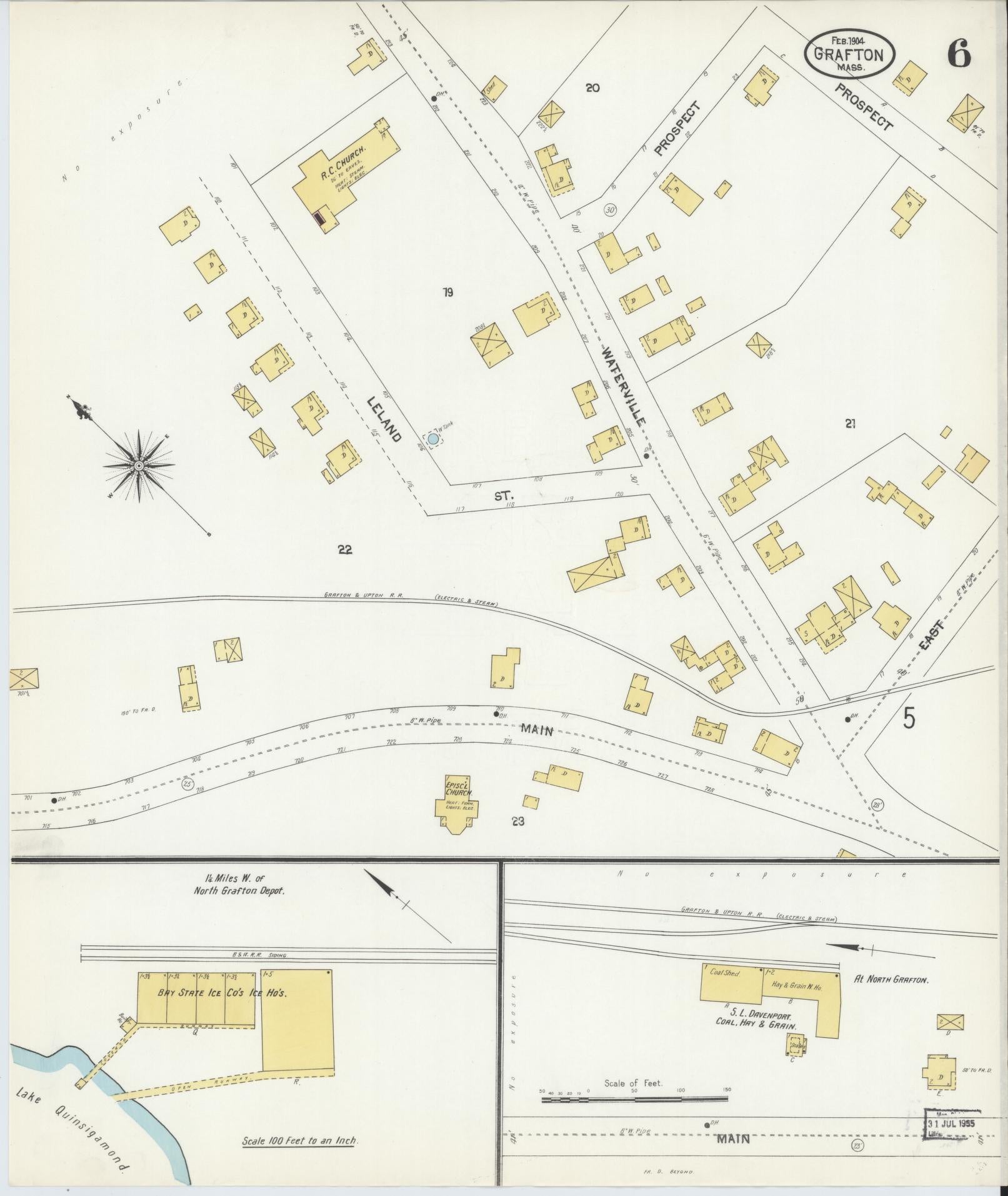 Sanborn Fire Insurance Map from Grafton, Worcester County, Massachusetts (1904), Sheet #0006 - Historic Sanborn Fire Insurance Map Print, vintage old map wall art, antique decor, genealogy gift, Massachusetts Massachusetts map