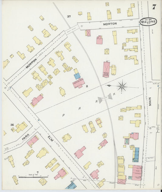 Sanborn Fire Insurance Map from Malone, Franklin County, New York (1892), Sheet #0007 - Historic Sanborn Fire Insurance Map Print, vintage old map wall art, antique decor, genealogy gift, New York New York map