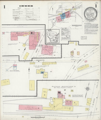 Sanborn Fire Insurance Map from Gillett, Oconto County, Wisconsin (1929), Sheet #0001 - Historic Sanborn Fire Insurance Map Print, vintage old map wall art, antique decor, genealogy gift, Wisconsin Wisconsin map