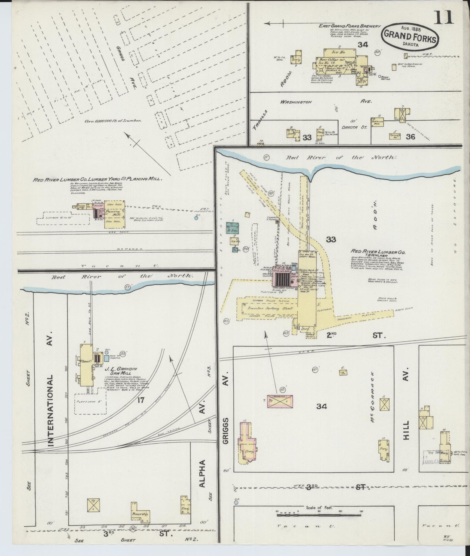 Sanborn Fire Insurance Map from Grand Forks, Grand Forks County, North Dakota (1888), Sheet #0011 - Complete Map Set gallery image, historic Sanborn map, vintage wall art, North Dakota North Dakota