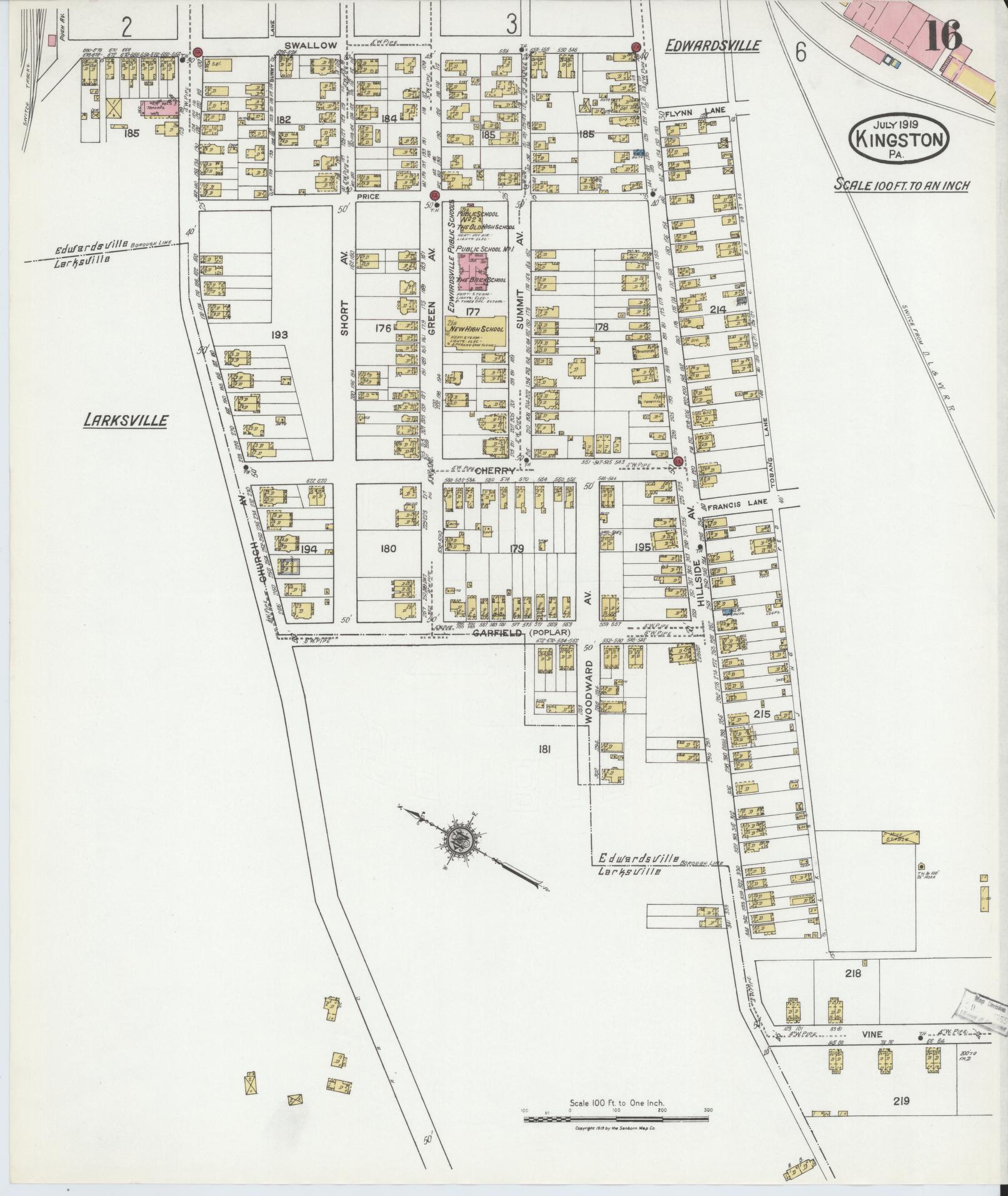 Sanborn Fire Insurance Map from Kingston, Luzerne County, Pennsylvania (1919), Sheet #0016 - Complete Map Set gallery image, historic Sanborn map, vintage wall art, Pennsylvania Pennsylvania