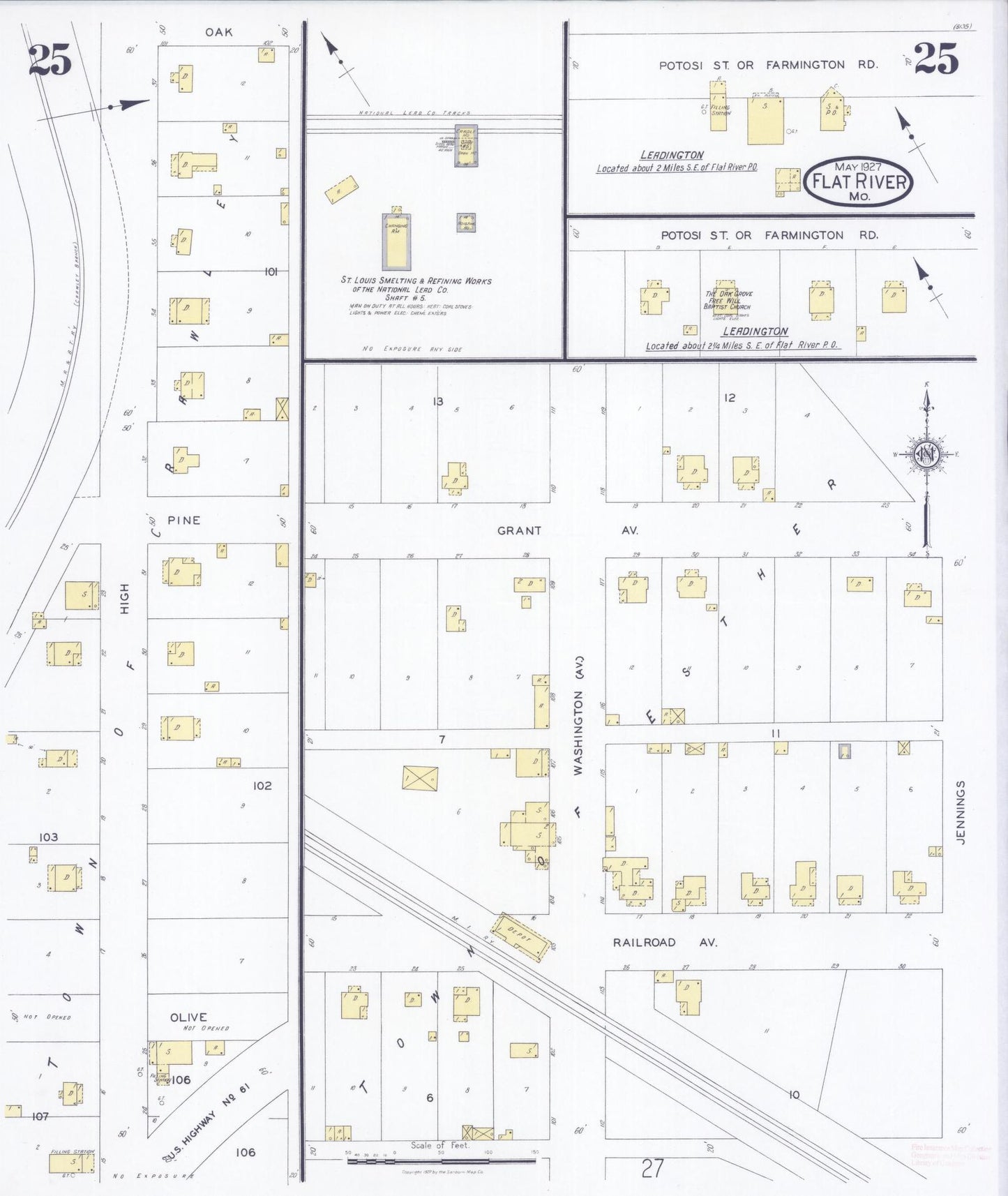 Sanborn Fire Insurance Map from Flat River, Saint Francois County, Missouri (1927), Sheet #0025 - Historic Sanborn Fire Insurance Map Print, vintage old map wall art, antique decor, genealogy gift, Missouri Missouri map