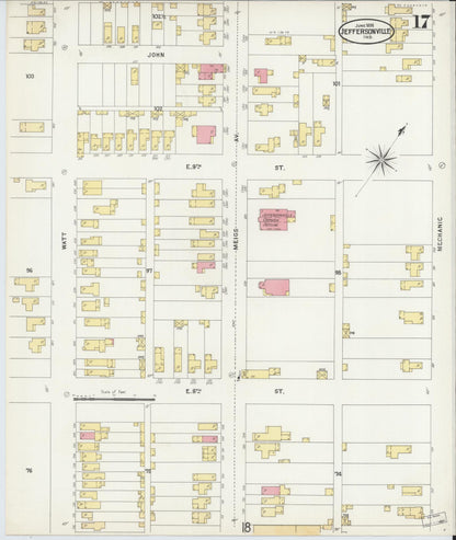 Sanborn Fire Insurance Map from Jeffersonville, Clark County, Indiana (1898), Sheet #0017 - Historic Sanborn Fire Insurance Map Print, vintage old map wall art, antique decor, genealogy gift, Indiana Indiana map