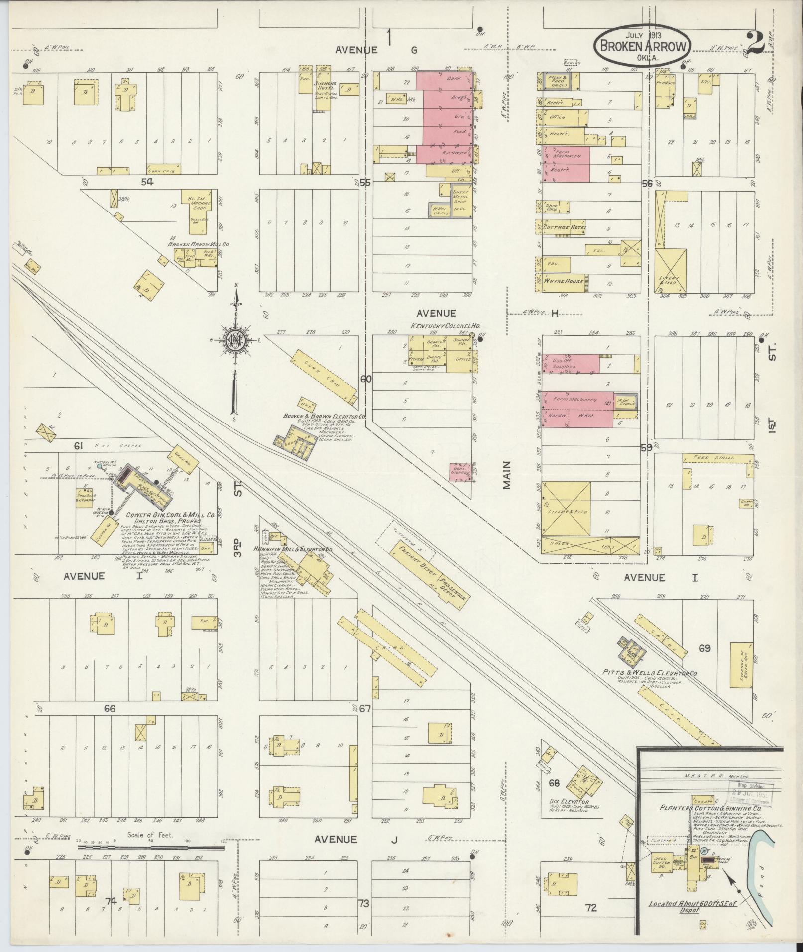 Sanborn Fire Insurance Map from Broken Arrow, Tulsa County, Oklahoma (1913), Sheet #0002 - Historic Sanborn Fire Insurance Map Print, vintage old map wall art, antique decor, genealogy gift, Oklahoma Oklahoma map