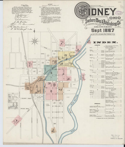 Sanborn Fire Insurance Map from Sidney, Shelby County, Ohio (1887), Sheet #0001 - Historic Sanborn Fire Insurance Map Print, vintage old map wall art, antique decor, genealogy gift, Ohio Ohio map