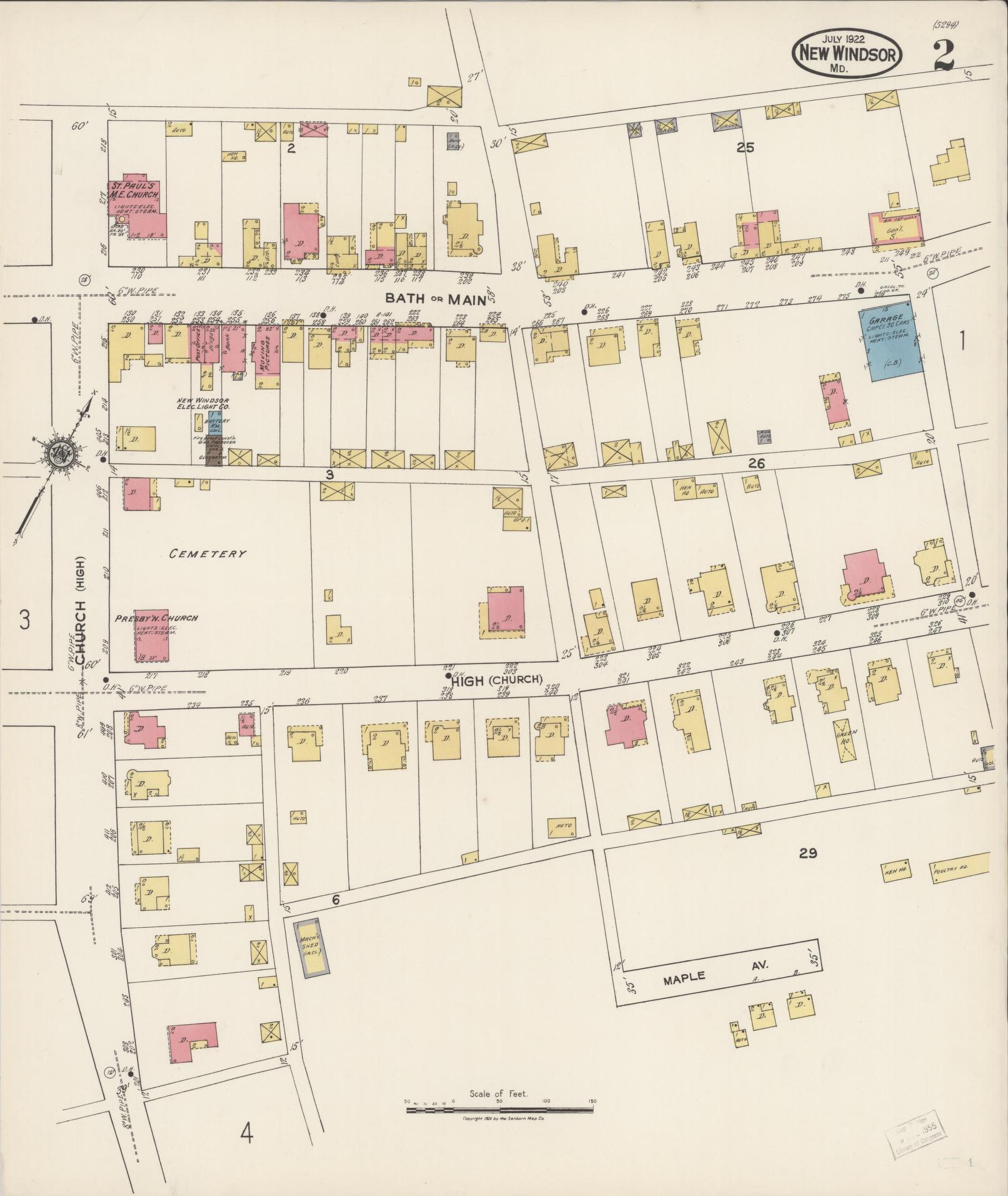 Sanborn Fire Insurance Map from New Windsor, Carroll County, Maryland (1922), Sheet #0002 - Complete Map Set gallery image, historic Sanborn map, vintage wall art, Maryland Maryland