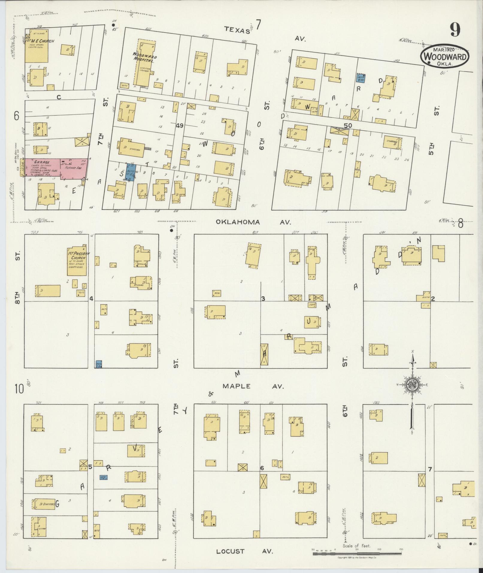 Sanborn Fire Insurance Map from Woodward, Woodward County, Oklahoma (1930), Sheet #0009 - Complete Map Set gallery image, historic Sanborn map, vintage wall art, Oklahoma Oklahoma