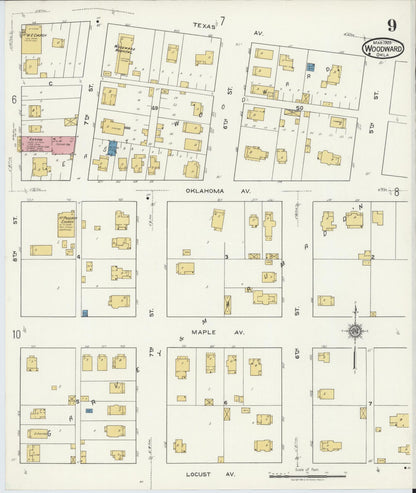 Sanborn Fire Insurance Map from Woodward, Woodward County, Oklahoma (1930), Sheet #0009 - Complete Map Set gallery image, historic Sanborn map, vintage wall art, Oklahoma Oklahoma