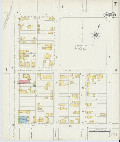 Sanborn Fire Insurance Map from Brunswick, Glynn County, Georgia (1898), Sheet #0007 - Complete Map Set gallery image, historic Sanborn map, vintage wall art, Georgia Georgia
