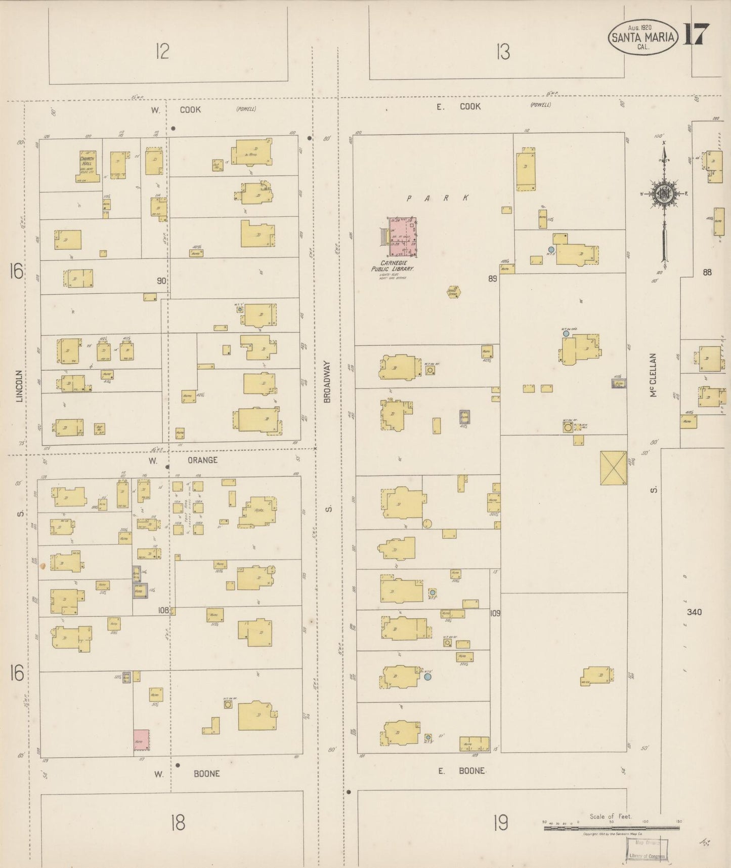 Sanborn Fire Insurance Map from Santa Maria, Santa Barbara County, California (1920), Sheet #0017 - Complete Map Set gallery image, historic Sanborn map, vintage wall art, California California