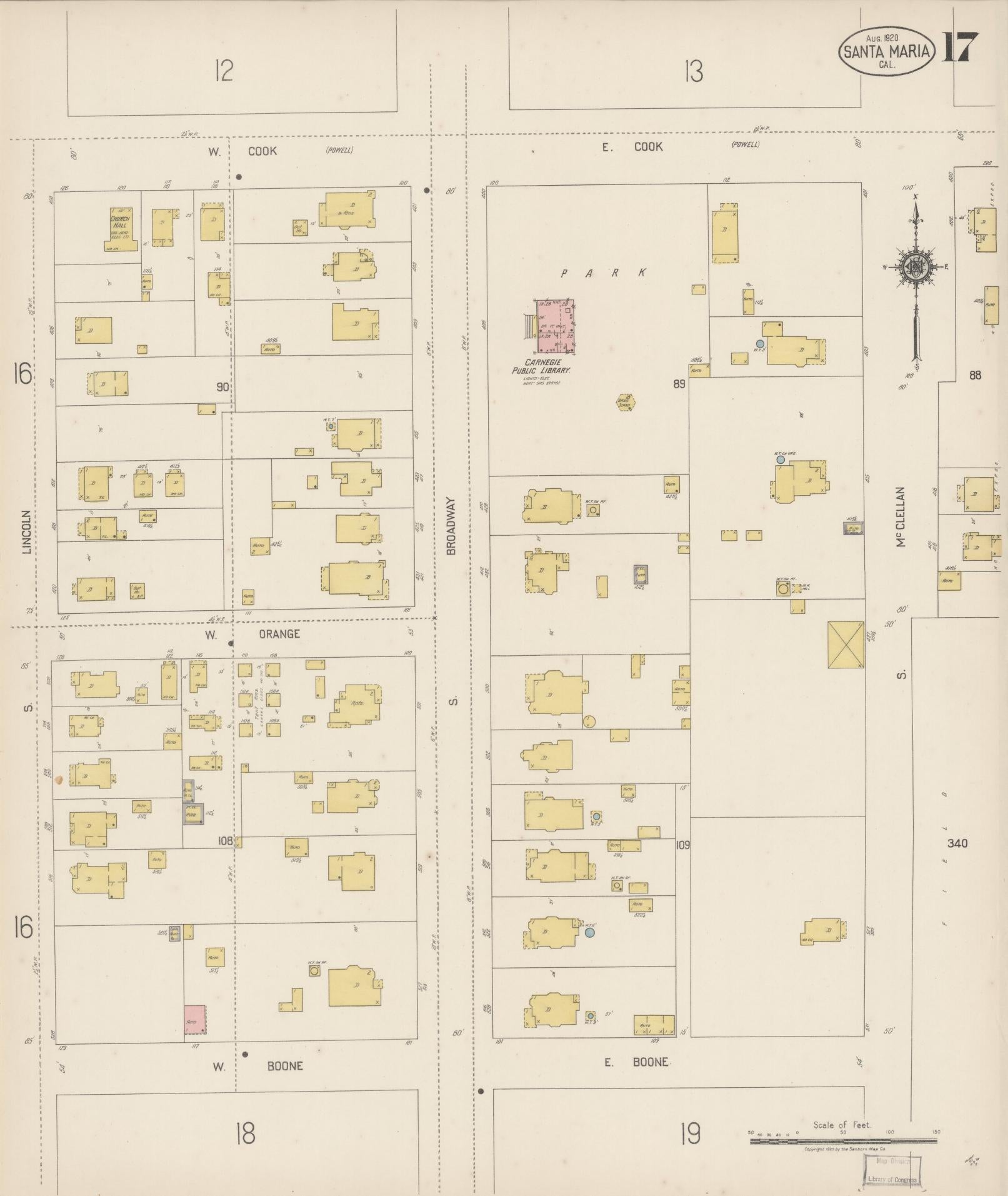 Sanborn Fire Insurance Map from Santa Maria, Santa Barbara County, California (1920), Sheet #0017 - Complete Map Set gallery image, historic Sanborn map, vintage wall art, California California