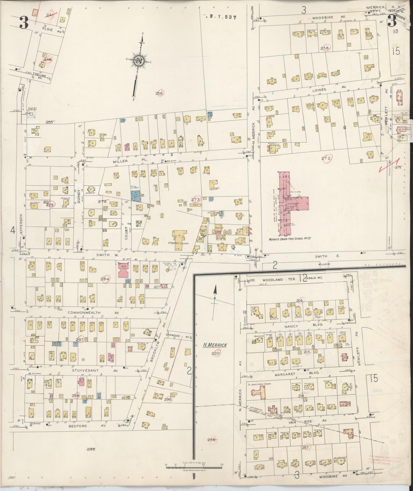 Sanborn Fire Insurance Map from Merrick, Nassau County, New York (1947), Sheet #0003 - Historic Sanborn Fire Insurance Map Print, vintage old map wall art, antique decor, genealogy gift, New York New York map