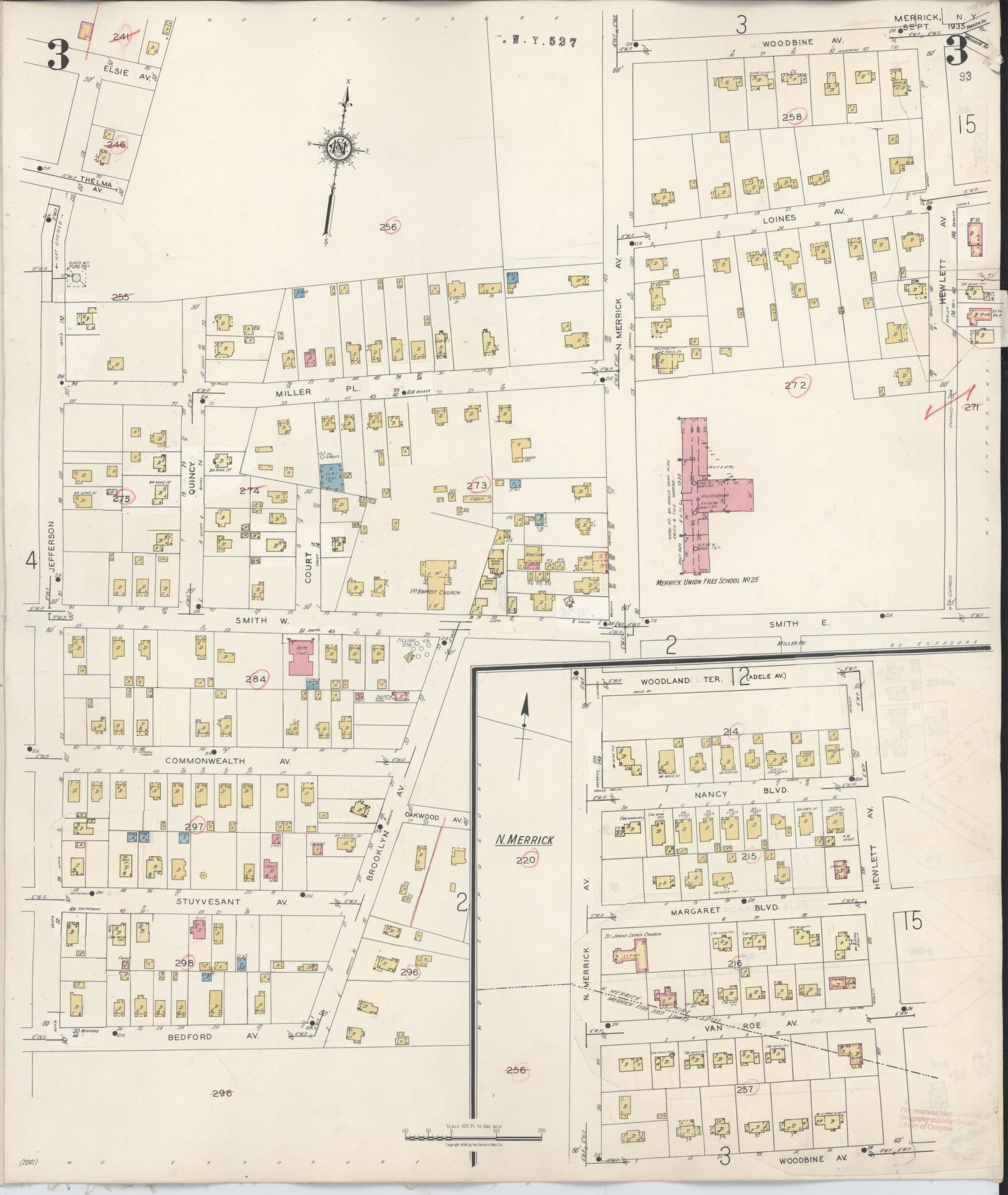Sanborn Fire Insurance Map from Merrick, Nassau County, New York (1947), Sheet #0003 - Historic Sanborn Fire Insurance Map Print, vintage old map wall art, antique decor, genealogy gift, New York New York map