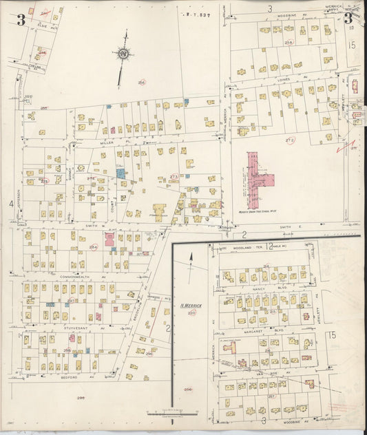 Sanborn Fire Insurance Map from Merrick, Nassau County, New York (1947), Sheet #0003 - Historic Sanborn Fire Insurance Map Print, vintage old map wall art, antique decor, genealogy gift, New York New York map