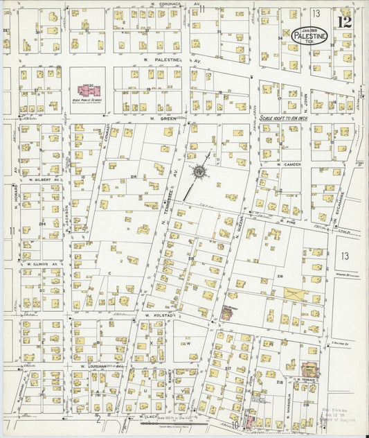 Sanborn Fire Insurance Map from Palestine, Anderson County, Texas (1919), Sheet #0012 - Historic Sanborn Fire Insurance Map Print, vintage old map wall art, antique decor, genealogy gift, Texas Texas map