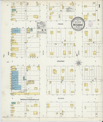 Sanborn Fire Insurance Map from Wetumka, Hughes County, Oklahoma (1903), Sheet #0001 - Complete Map Set gallery image, historic Sanborn map, vintage wall art, Oklahoma Oklahoma