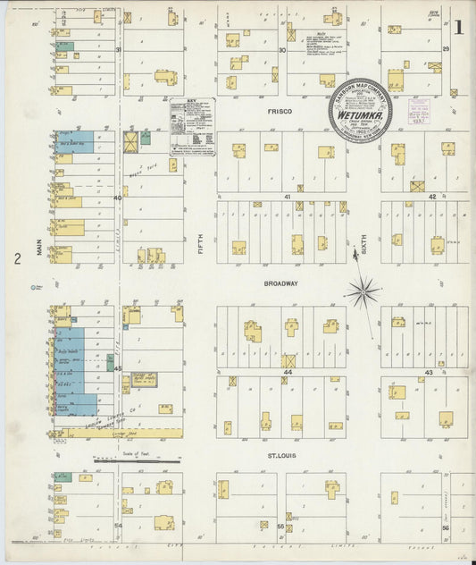 Sanborn Fire Insurance Map from Wetumka, Hughes County, Oklahoma (1903), Sheet #0001 - Complete Map Set gallery image, historic Sanborn map, vintage wall art, Oklahoma Oklahoma