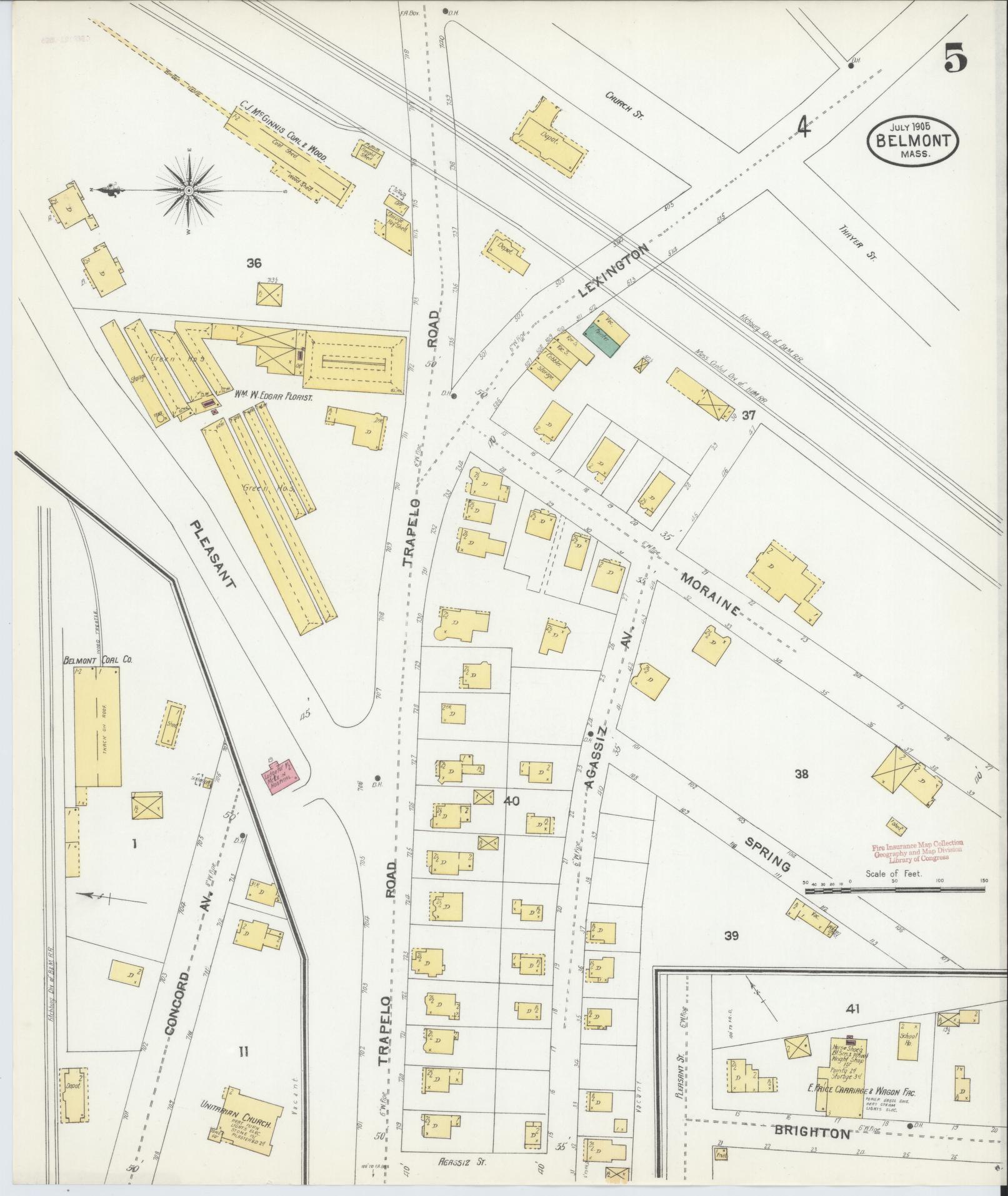 Sanborn Fire Insurance Map from Belmont, Middlesex County, Massachusetts (1905), Sheet #0005 - Complete Map Set gallery image, historic Sanborn map, vintage wall art, Massachusetts Massachusetts