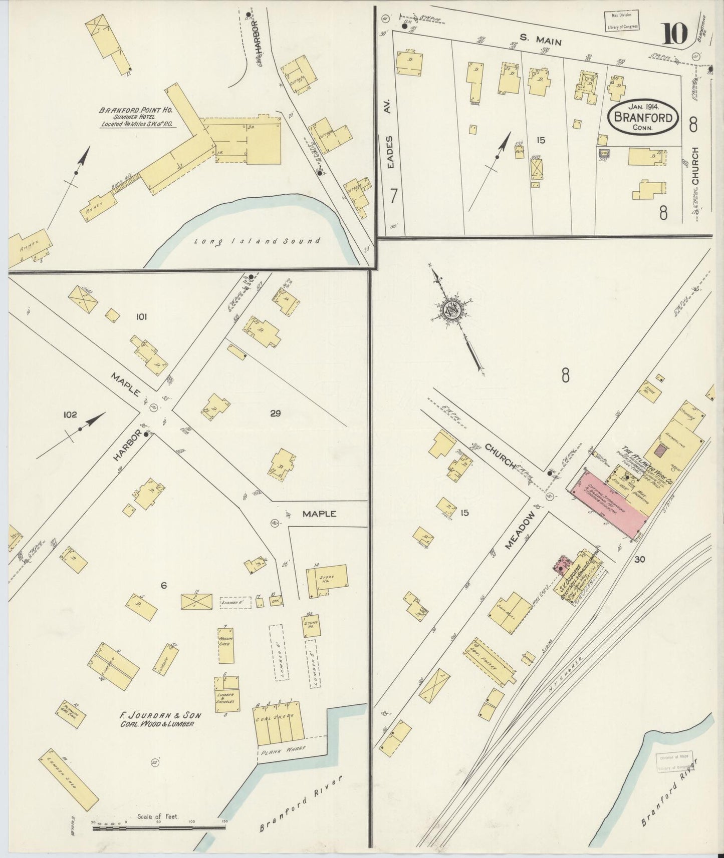 Sanborn Fire Insurance Map from Branford, New Haven County, Connecticut (1914), Sheet #0010 - Historic Sanborn Fire Insurance Map Print, vintage old map wall art, antique decor, genealogy gift, Connecticut Connecticut map