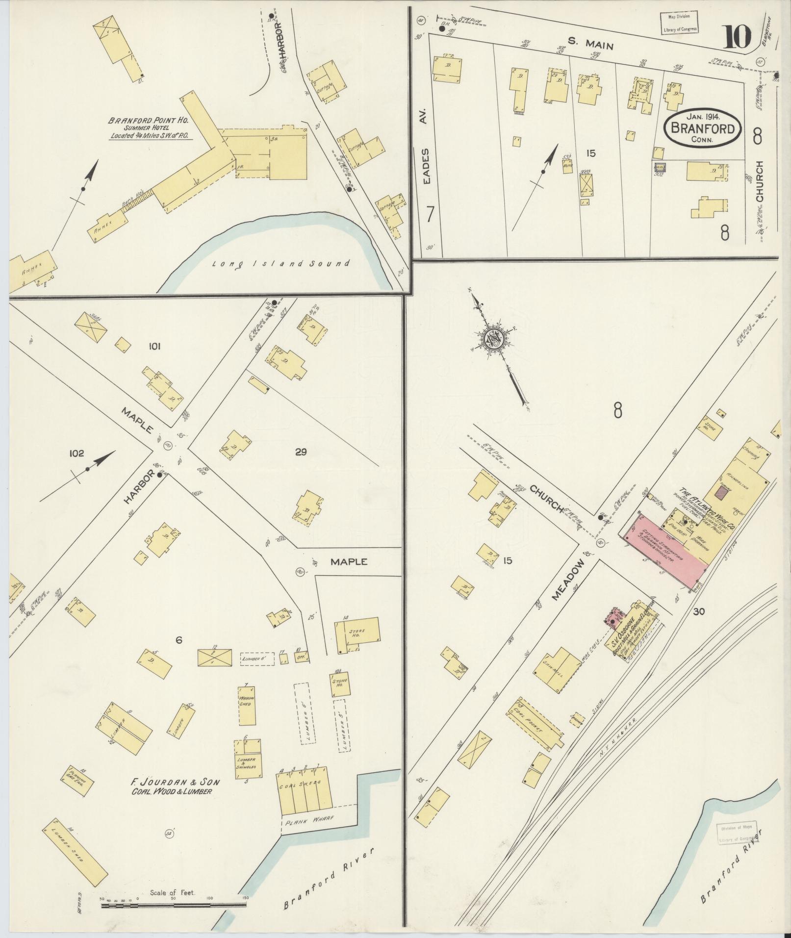 Sanborn Fire Insurance Map from Branford, New Haven County, Connecticut (1914), Sheet #0010 - Historic Sanborn Fire Insurance Map Print, vintage old map wall art, antique decor, genealogy gift, Connecticut Connecticut map