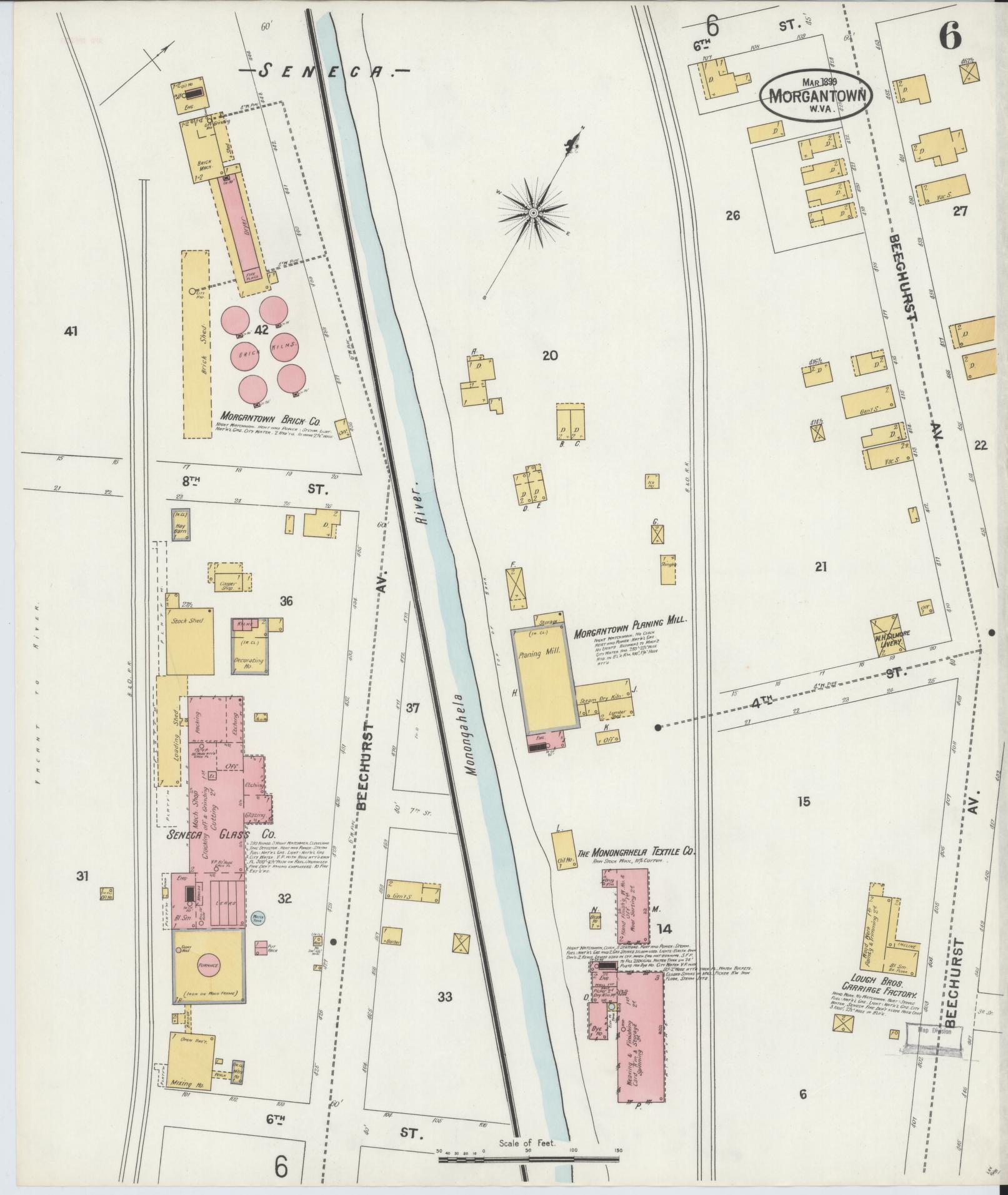 Sanborn Fire Insurance Map from Morgantown, Monongalia County, West Virginia (1899), Sheet #0006 - Complete Map Set gallery image, historic Sanborn map, vintage wall art, West Virginia West Virginia