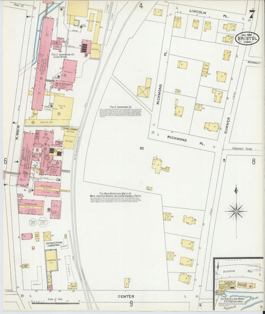 Sanborn Fire Insurance Map from Bristol, Hartford County, Connecticut (1905), Sheet #0007 - Historic Sanborn Fire Insurance Map Print, vintage old map wall art, antique decor, genealogy gift, Connecticut Connecticut map